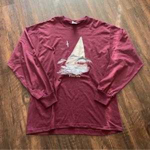 Vintage burgundy florida dolphin animal art long sleeve shirt